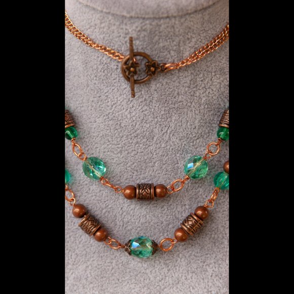 NEW Handmade - Aqua Green Glass and Copper Necklace - Picture 8 of 10